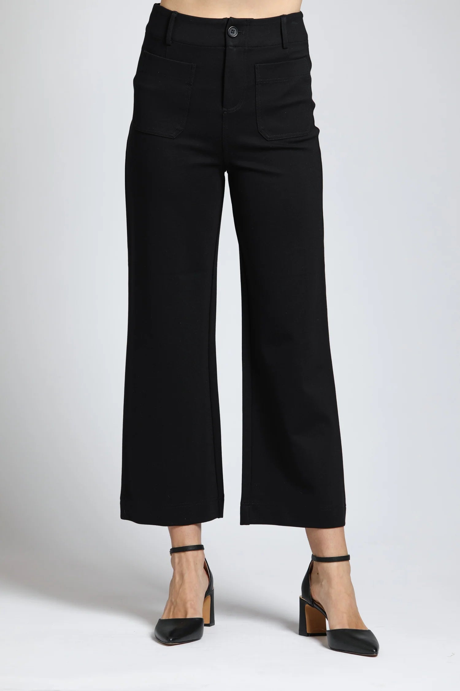 APNY Black Ponte Cropped Wide Leg Pant, Black