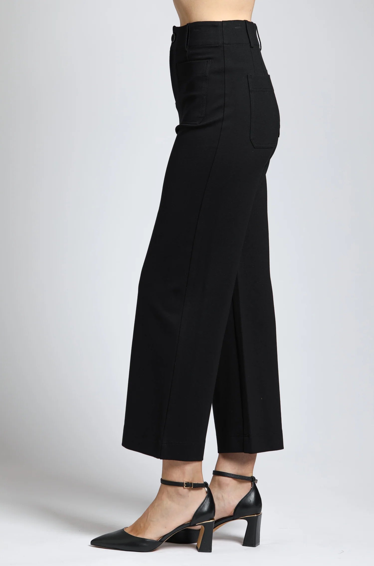 APNY Black Ponte Cropped Wide Leg Pant, Black