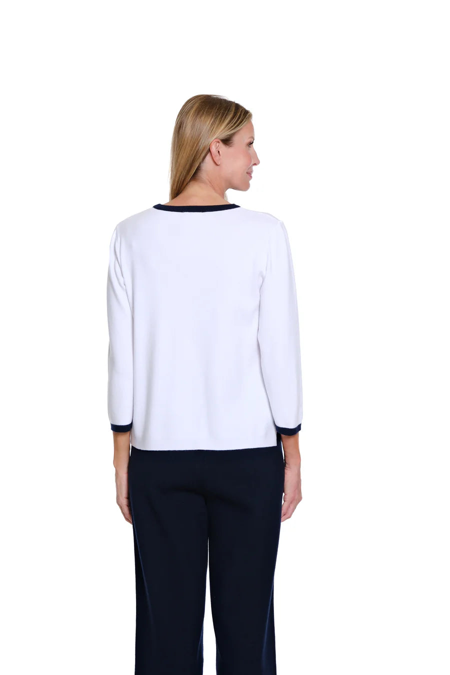 Multiples Faux Button Front Jacket Sweater, White