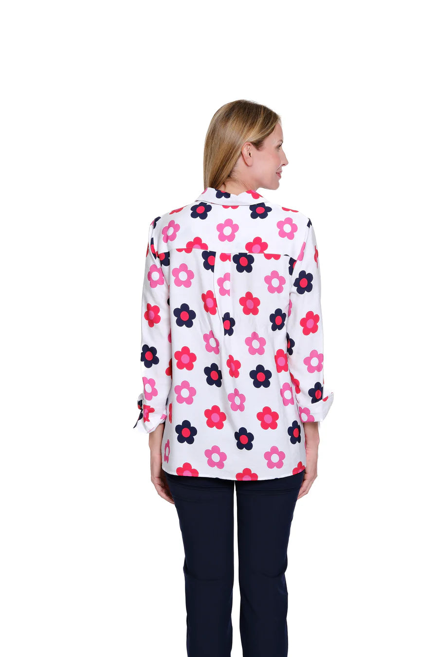 Multiples Turn Up Cuff 3/4 Sleeve Button Front Shirt, Multi