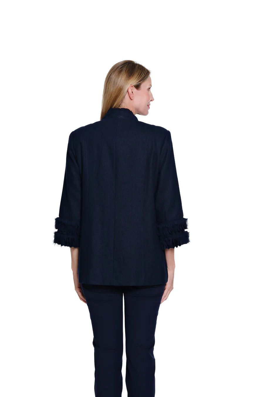 Multiples 3/4 Sleeve Stand Collar Double Button Lined Jacket, Midnight