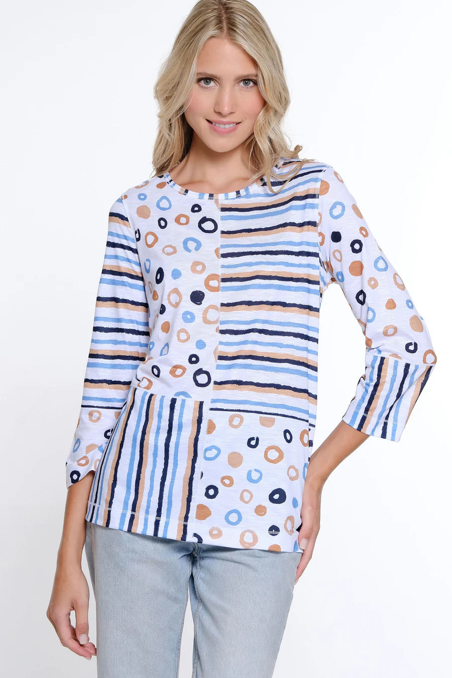 Multiples Scoop Neck Multi Panel Top