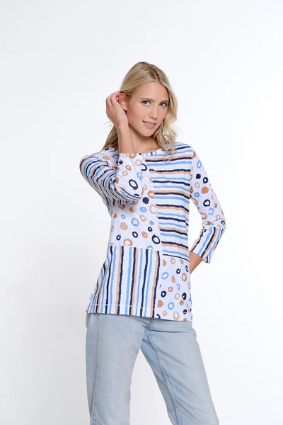 Multiples Scoop Neck Multi Panel Top