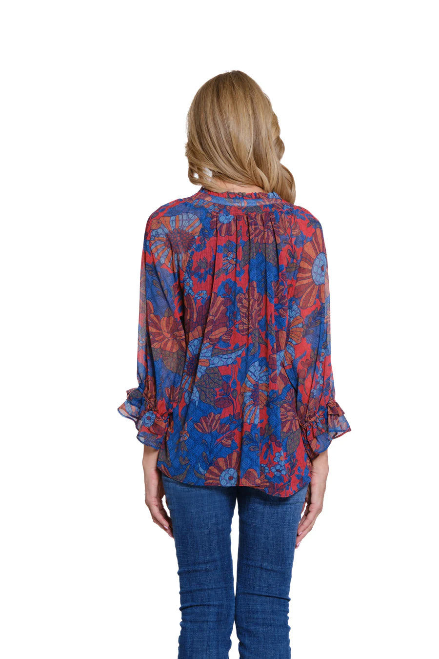 Multiples Double Flouce Raglan Tie Front Shirred Neck Top