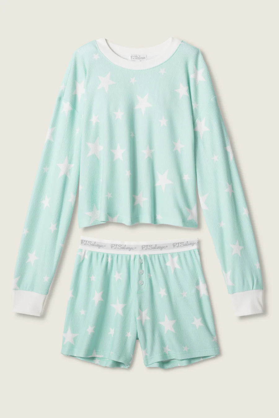 PJ Salvage Boyfriend Boxer Star Print Shorts Set, Light Mint