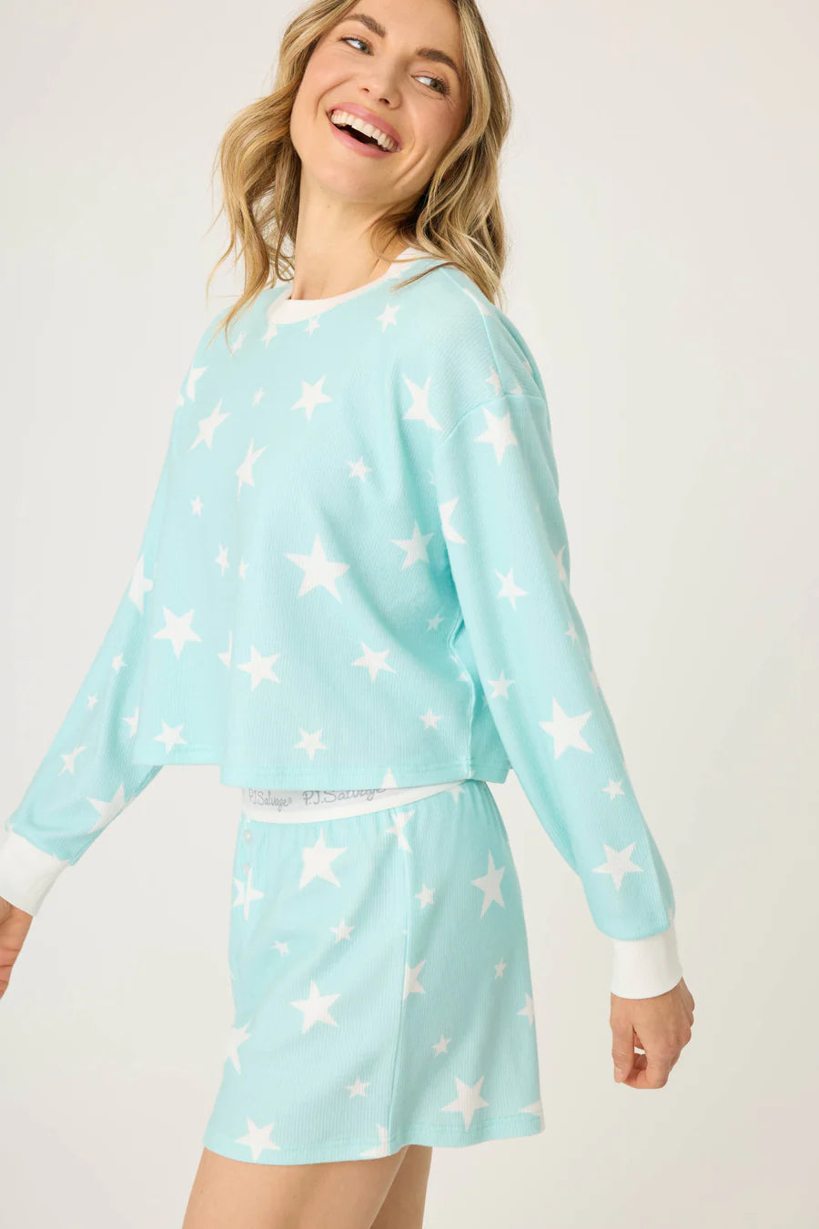 PJ Salvage Boyfriend Boxer Star Print Shorts Set, Light Mint