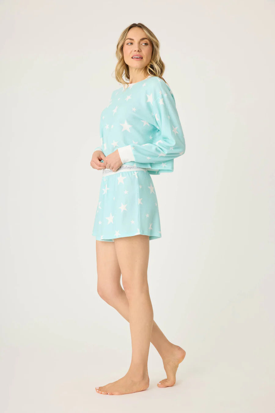 PJ Salvage Boyfriend Boxer Star Print Shorts Set, Light Mint