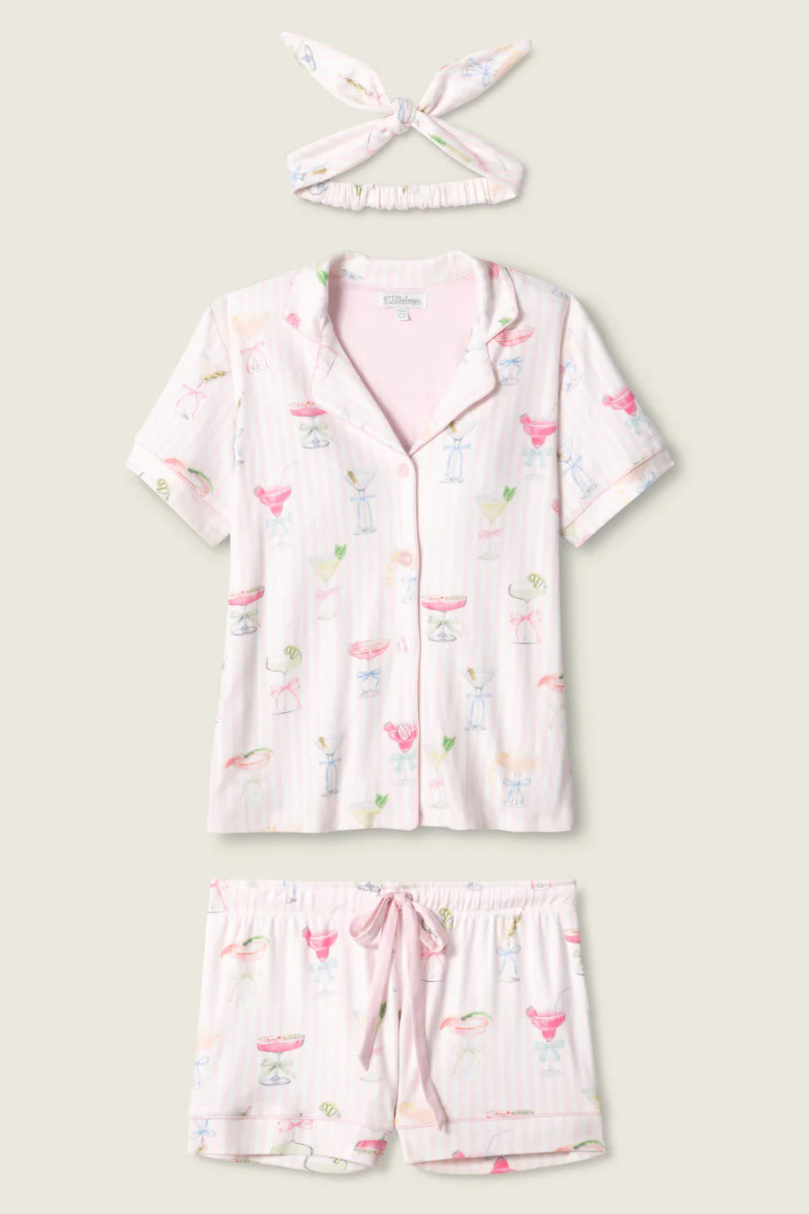 PJ Salvage Pretty Punch Cocktail Print 3-Piece Short Set, Baby Pink