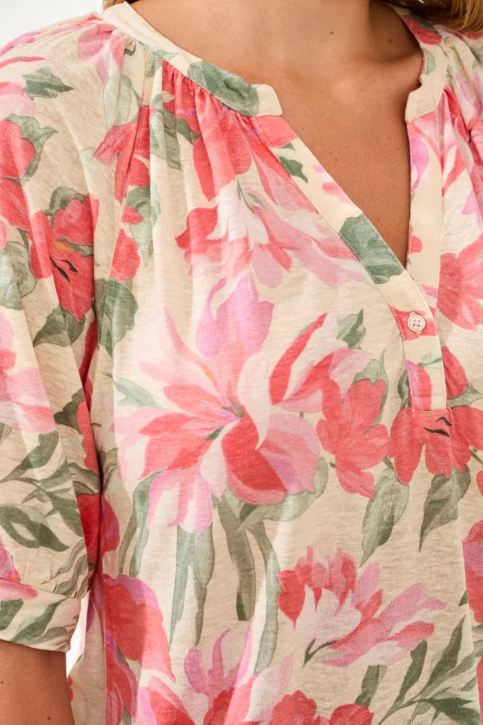 Tribal Printed Linen Elbow Sleeve Henley