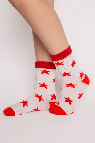 PJ Salvage Fun Socks Red Stars Ivory