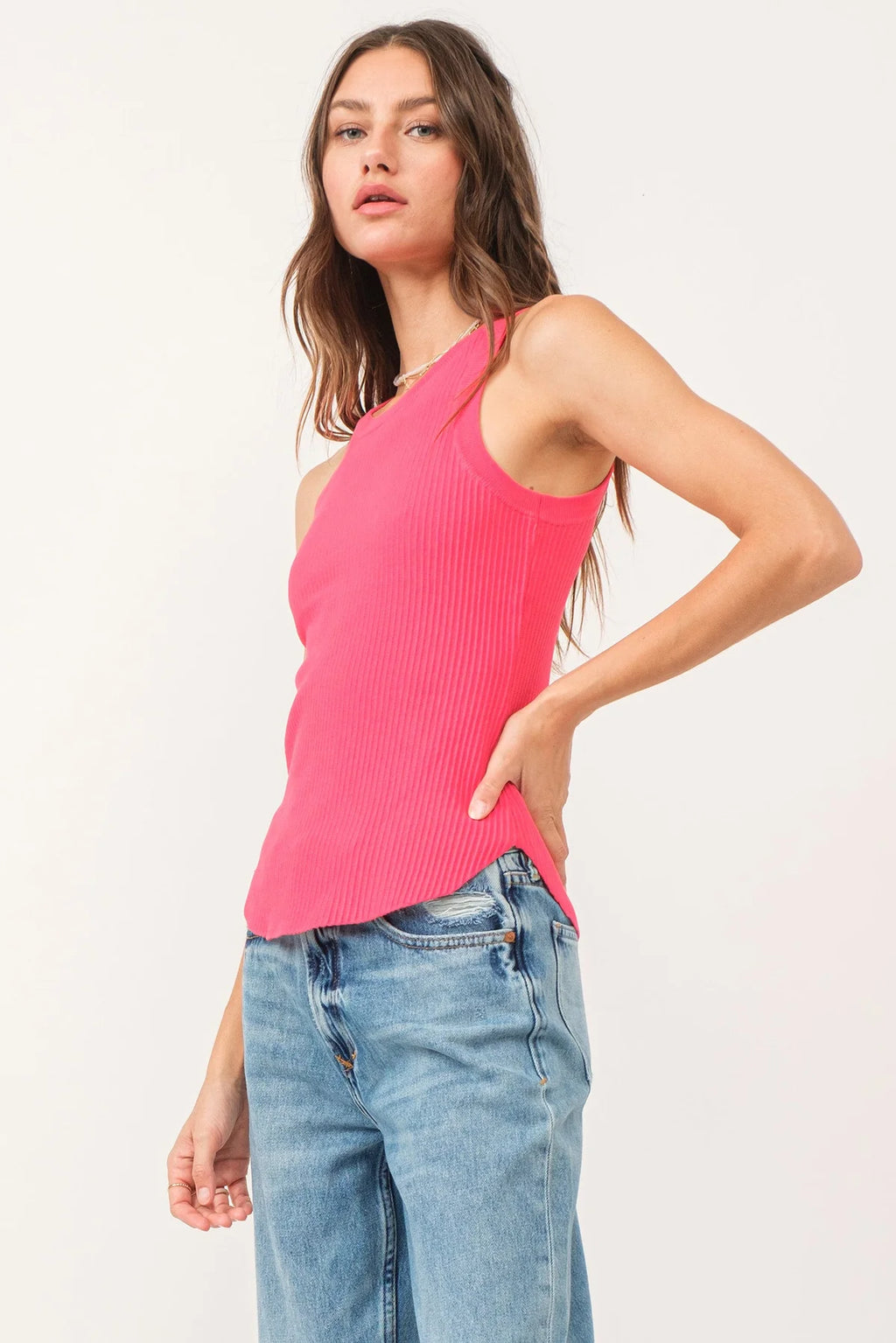 Another Love Cora Sleeveless Rib Top, Hibiscus