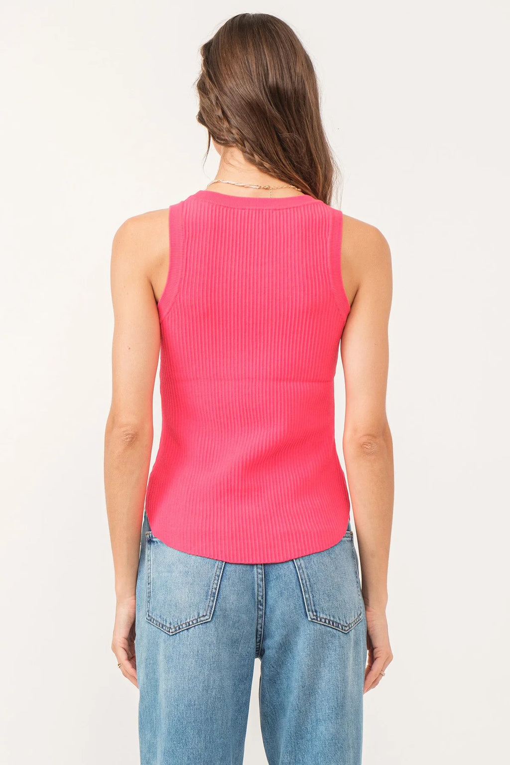 Another Love Cora Sleeveless Rib Top, Hibiscus
