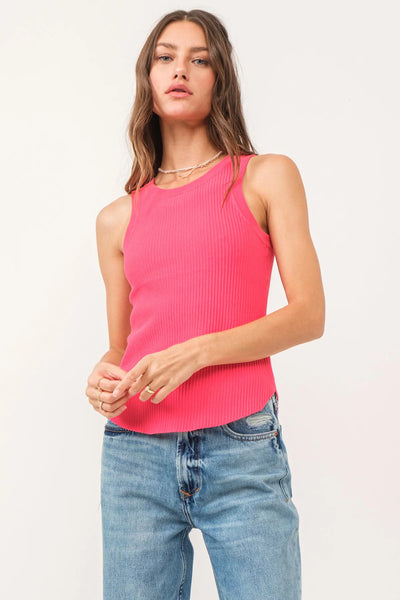 Another Love Cora Sleeveless Rib Top, Hibiscus