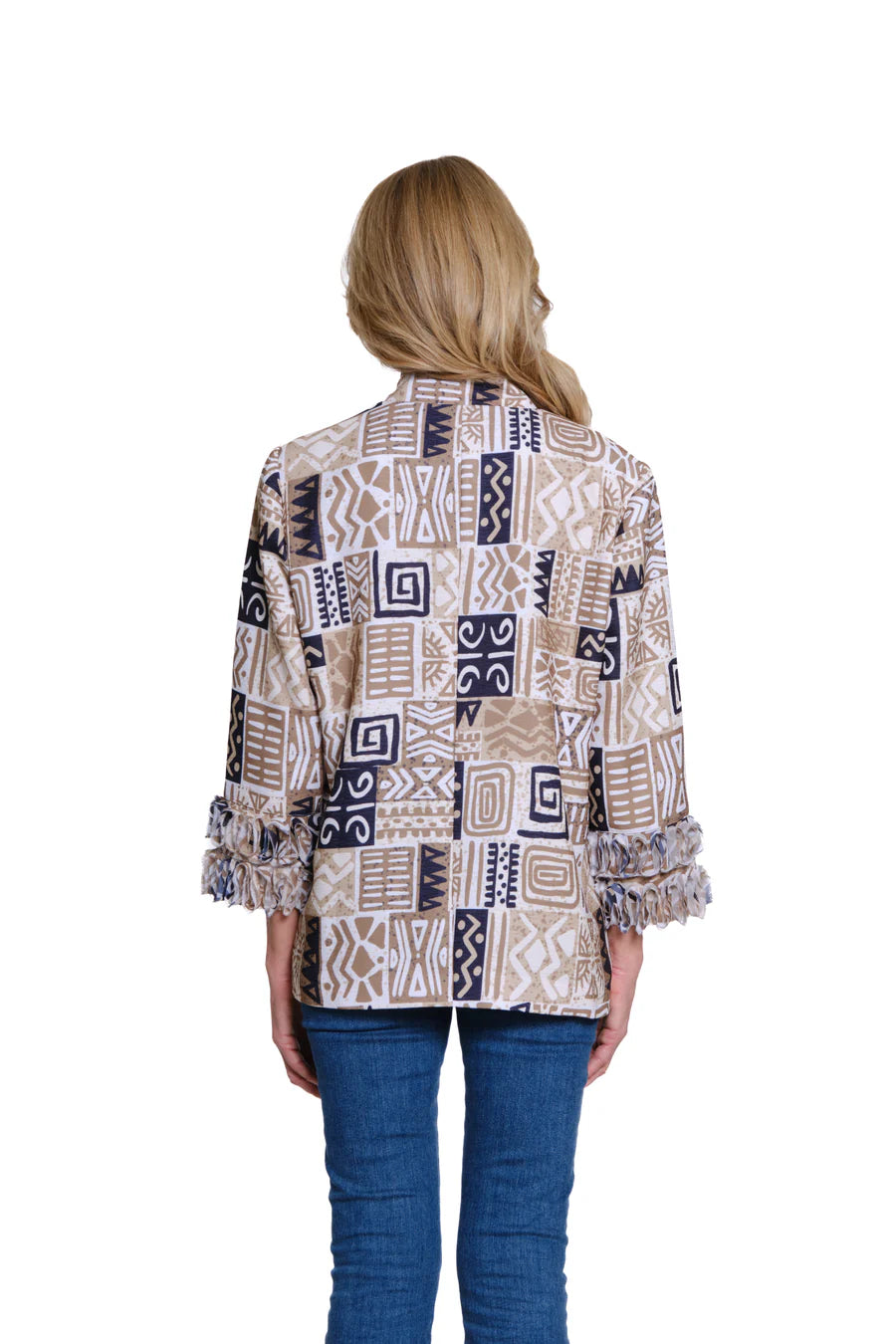 Multiples 3/4 Sleeve Stand Collar Loop & Button Closure Lined Jacket, Multi