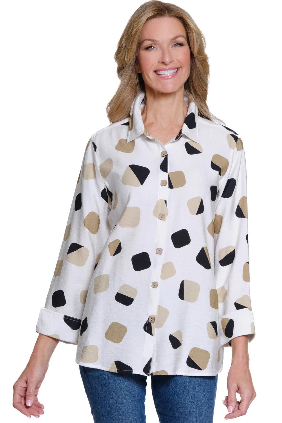 Multiples Turn Up Cuff Sleeve Button Front Shirt, Multi