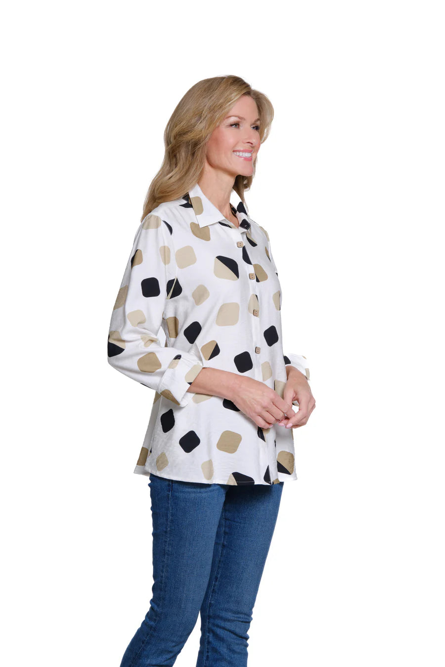 Multiples Turn Up Cuff Sleeve Button Front Shirt, Multi