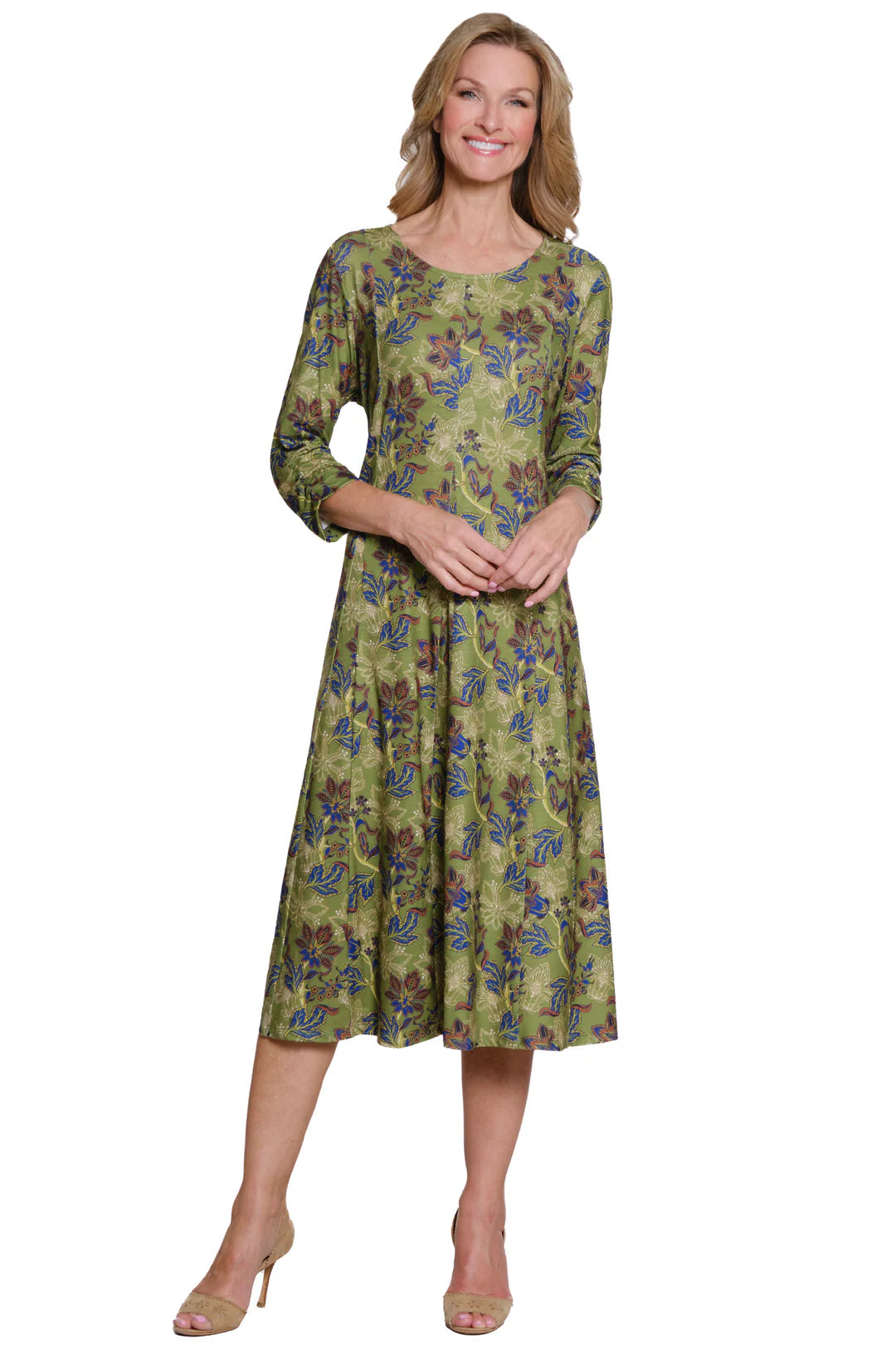 Multiples 3/4 Sleeve Multi Panel Scoop Neck Dress, Multi