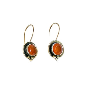 Ritual Round Earring W/Three Dots & Carnelian Gem