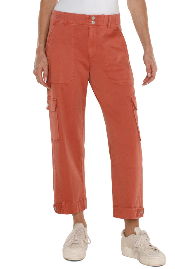 Liverpool Utility Crop W/Tab Hem & Cargo Pockets 26in. Terracotta