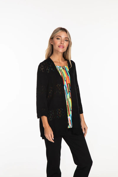 Multiples 3/4 Bell Sleeve Open Front Cardigan, Black