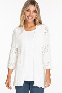 Multiples 3/4 Bell Slv Open Front Cardigan Sweater White