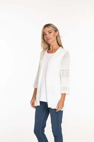 Multiples 3/4 Bell Slv Open Front Cardigan Sweater White