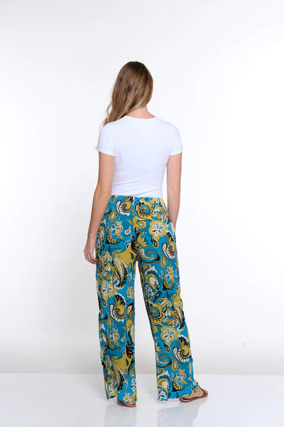 Slimsation Elastic Shirred Waist P/O Wide Leg Pant Paisley Multi