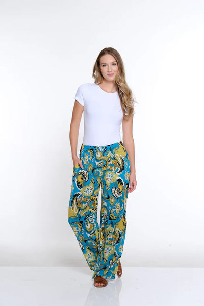 Slimsation Elastic Shirred Waist P/O Wide Leg Pant Paisley Multi