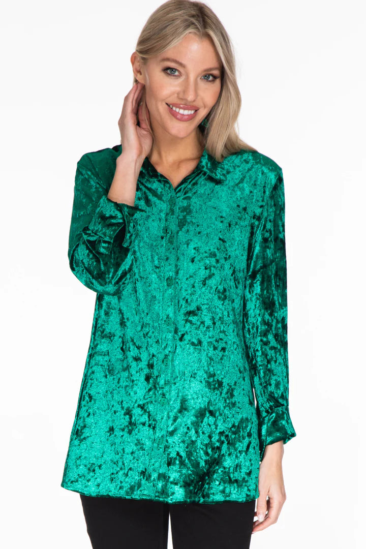 Multiples Turn Up Cuff L/S Button Front Shirt Emerald