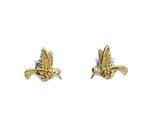 Ritual Brass Humming Bird W/Zirconia W/Silver Post Earring