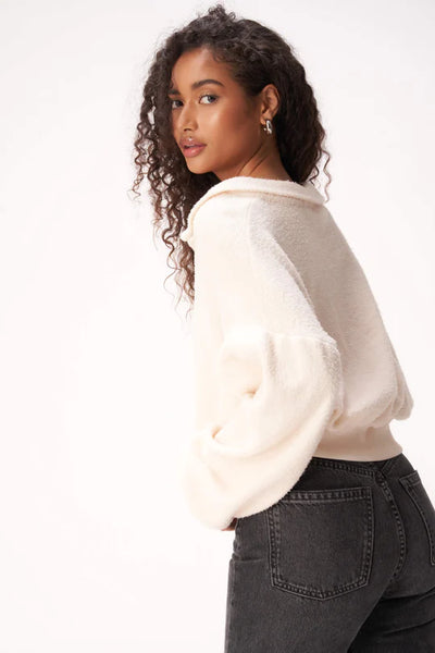 Project Social T Let's Do This Sherpa Button Front Sweatshirt Alabaster
