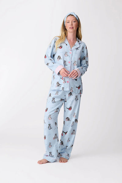 PJ Salvage Flannel Cats PJ Set Blue Tint