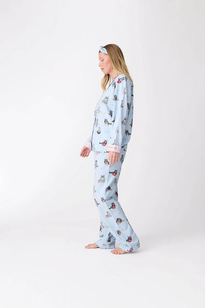 PJ Salvage Flannel Cats PJ Set Blue Tint