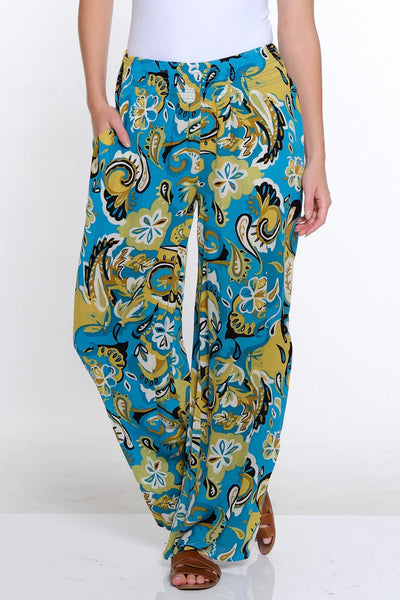 Slimsation Elastic Shirred Waist P/O Wide Leg Pant Paisley Multi