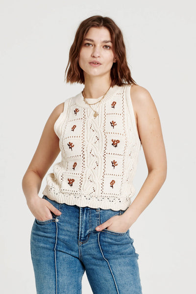 Another Love Lorelei Cable Knit Tank Sweater Vintage Cream