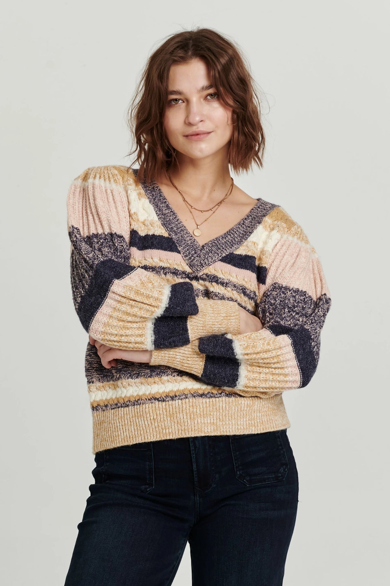 Another Love Geneva Puff Sleeve Sweater Chai Abstract