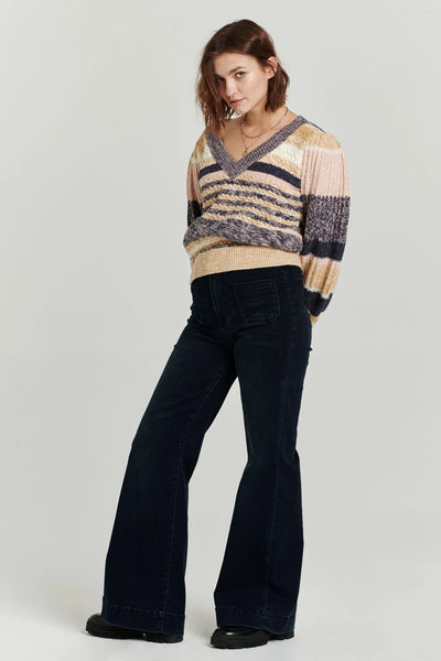 Another Love Geneva Puff Sleeve Sweater Chai Abstract