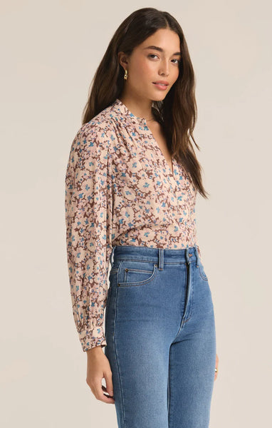 Z Supply Esme La Paz Floral Blouse Latte