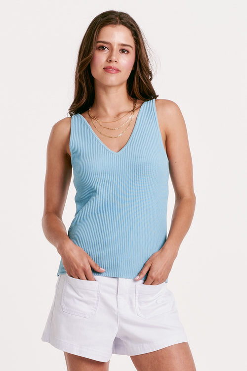 Another Love Noa V Neck Sleeveless Top Dusty Blue