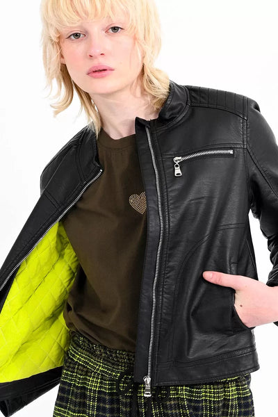 Lili Sidonio Faux Leather Bomber Jacket Black
