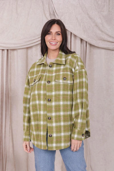 Mikarose Flannel Shirt Jacket In Bright Chartreuse Plaid