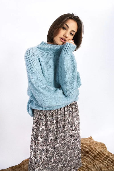 Molly Bracken L/S High Collar Knitted Sweater Ice Blue