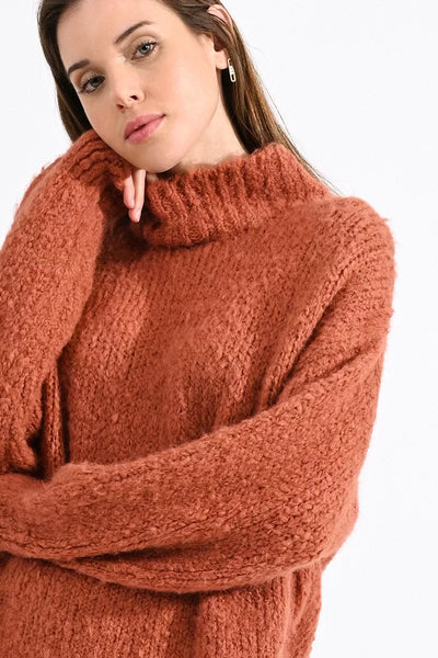 Molly Bracken L/S High Collar Knitted Sweater Terracotta