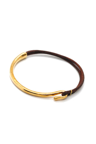 Lizou Leather & Gold Bracelet, Natural Dark Brown
