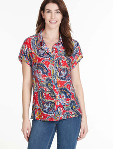 Multiples Dolman Cap Sleeve Button Front Shirt Multi