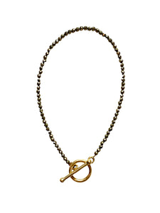 Ritual Fancy Cut Pyrite Gem Beaded Necklace W/Brass Toggle 31”