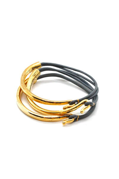 Lizou Leather & Gold Bracelet, Slate