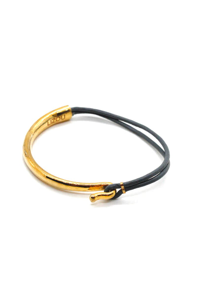Lizou Leather & Gold Bracelet, Slate