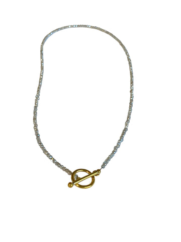 Ritual Fancy Cut Labradorite Gem Beaded Necklace W/Brass Toggle 16”