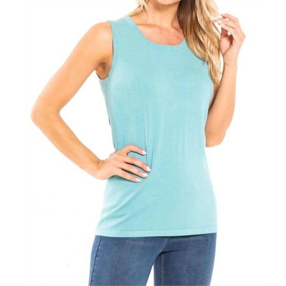 Multiples Double Scoop Neck Tank, Blue Aqua